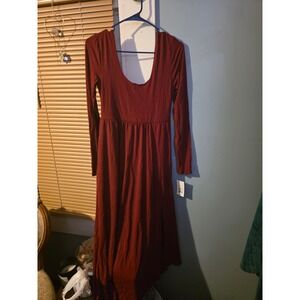 Target Long Sleeve Maxi Dress Burgundy Size S Scoop Neck Casual